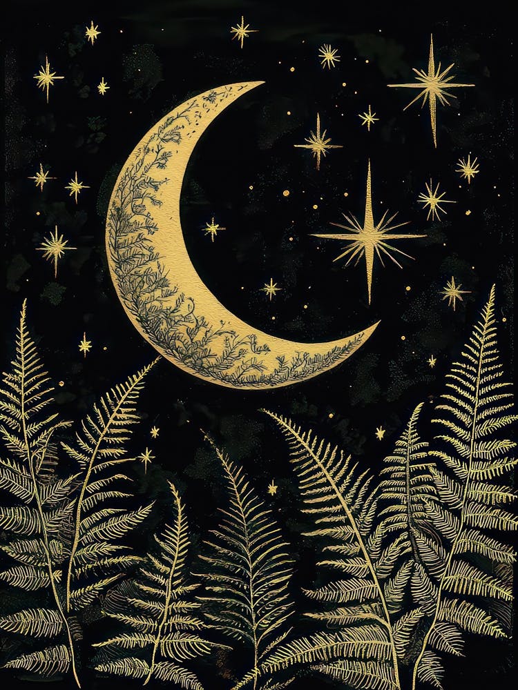 William Morris Moon Stars And Ferns Plants Vintage 