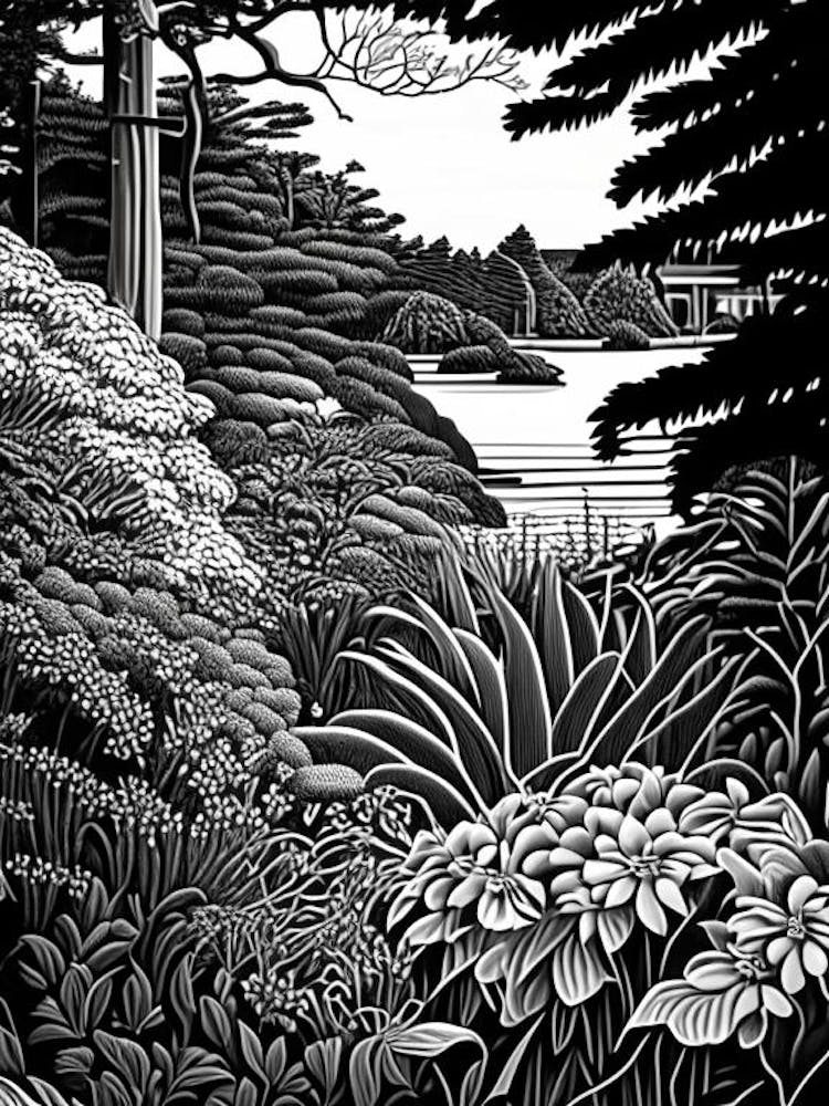 Coastal Maine Botanical Gardens, 1, Usa Linocut Black And White Vintage