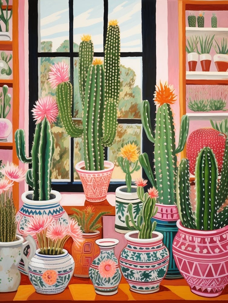 Cactus Painting Maximalist Still Life Organ Pipe Cactus