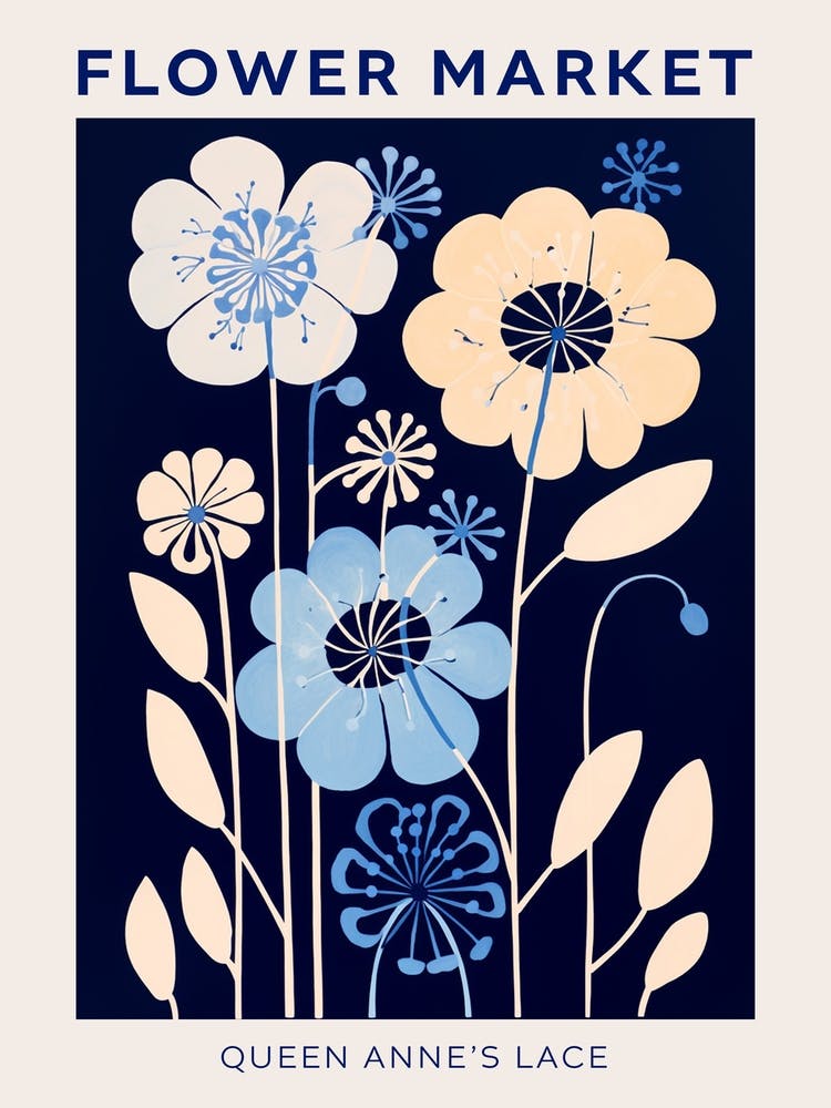 Blue Flower Market Poster Queen Annes Lace 2