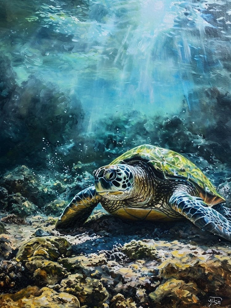 Sea Turtle On The Ocean Floor 1