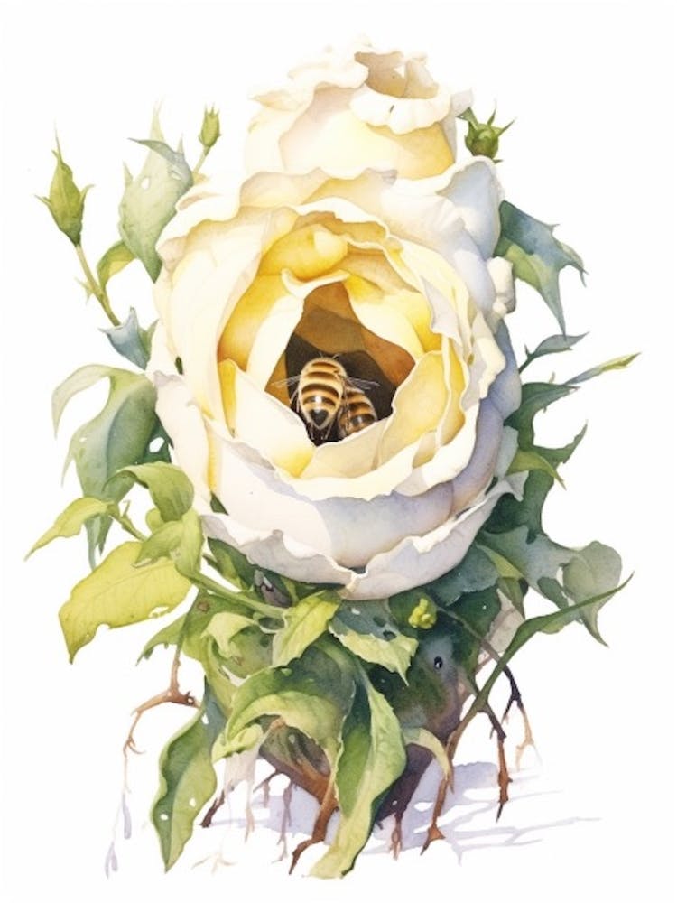 Beehive With Lisianthus Watercolour Illustration 2