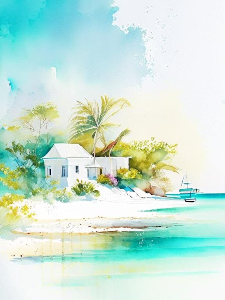 Ambergris Cay Îles Turques et Caïques Aquarelle Pastel Destination Tropicale