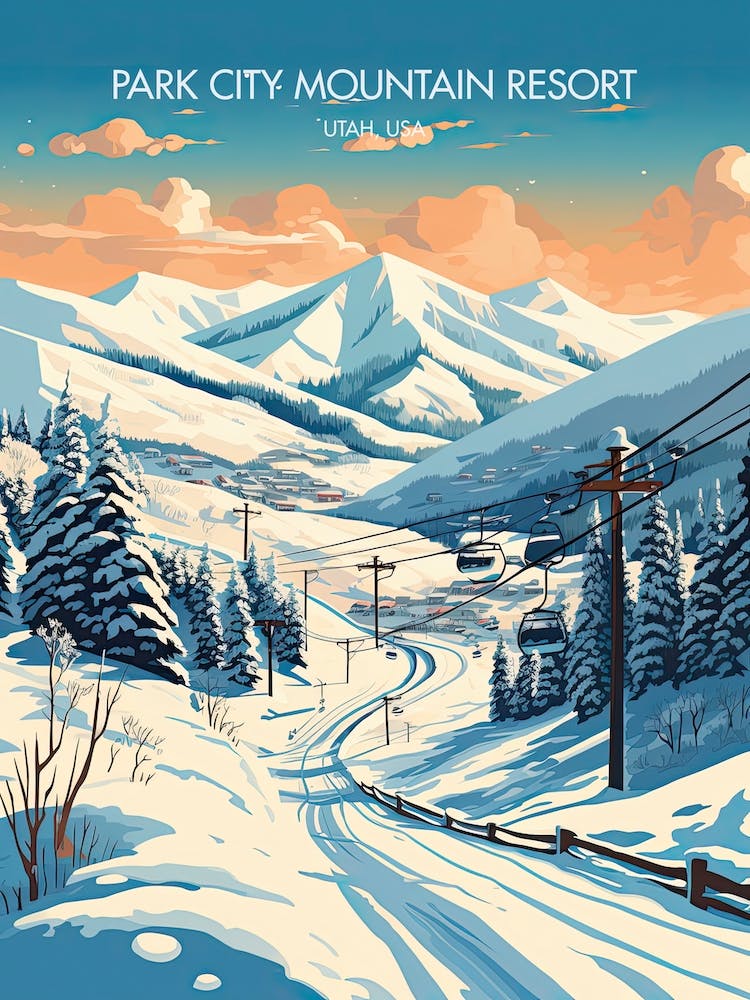 Affiche de Park City Mountain Resort   Utah, Usa, Illustration de Station de Ski 0