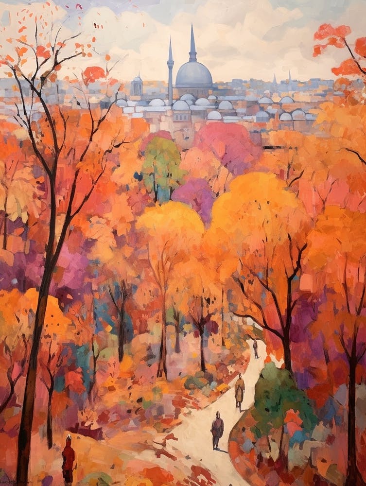 Autumn City Park Painting Al Azhar Park Cairo Egypt