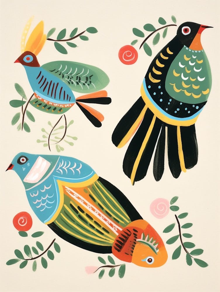 Folk Style Bird Painting Pheasant 1