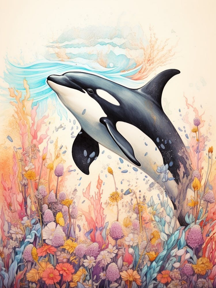Orca Whale And Flowers 6