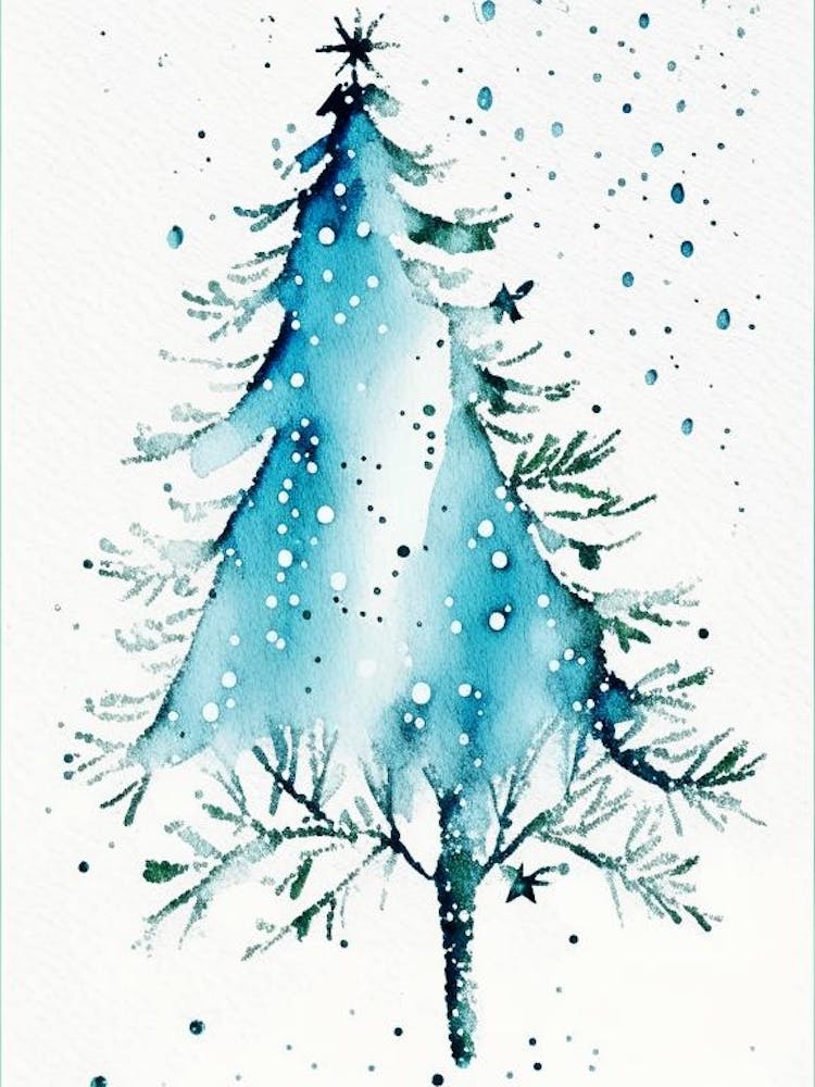 Snowfalkes By Christmas Tree, Snowflakes, Minimalist Watercolour 1