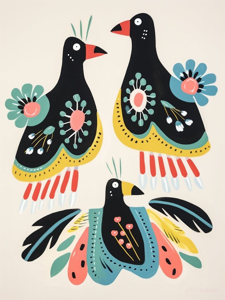Folk Style Bird Painting Coot 4
