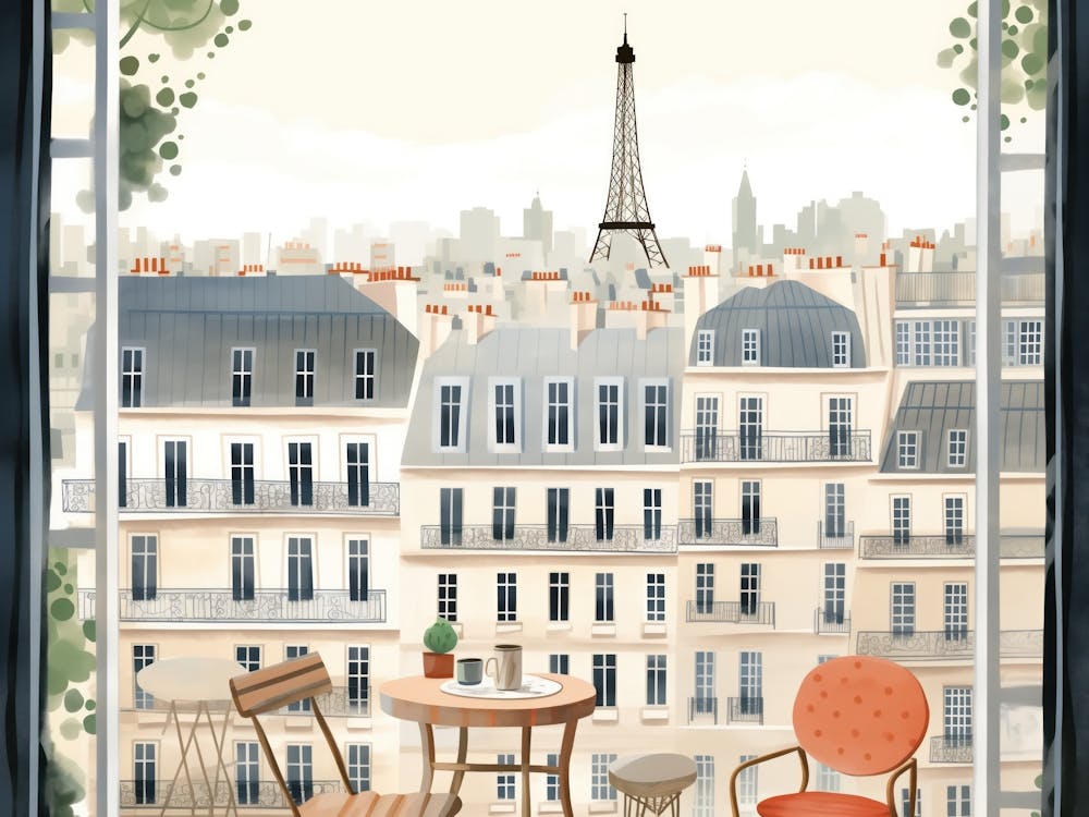 Paris Eiffel Tower Landscape Watercolour