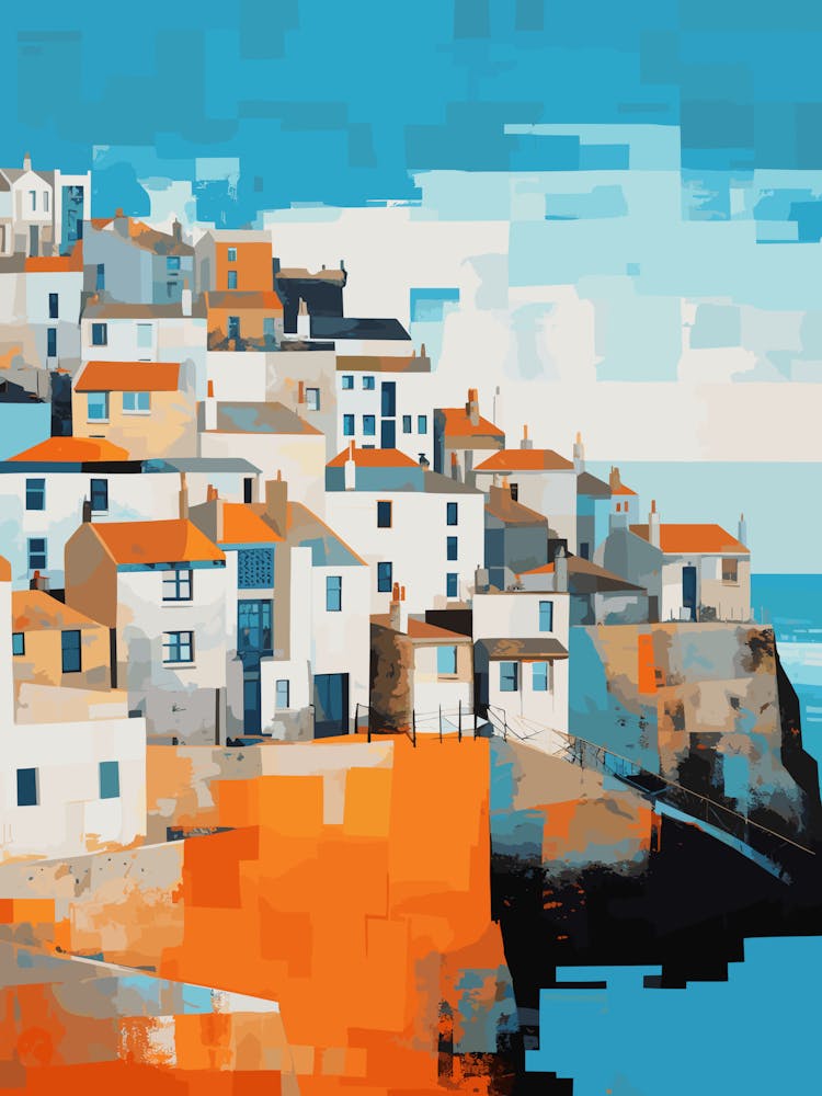 Abstract Illustration Of St Ives Bay Cornwall Orange Hues 1