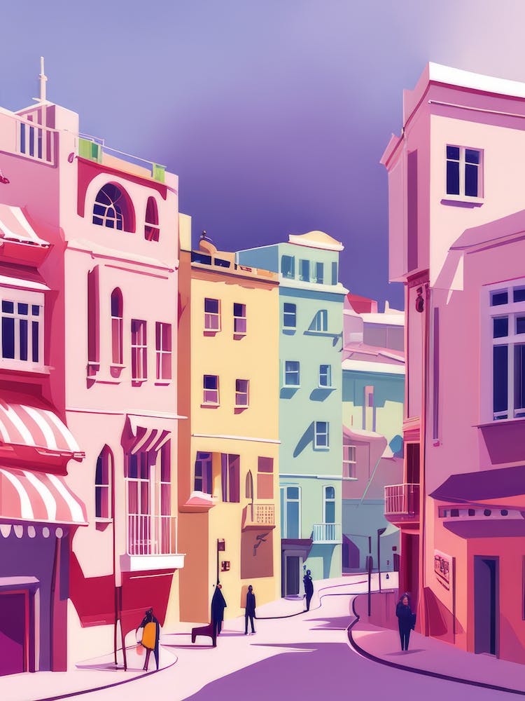 Pink Purple Psychedelic French Street On A Winters Morning Majestic Sun