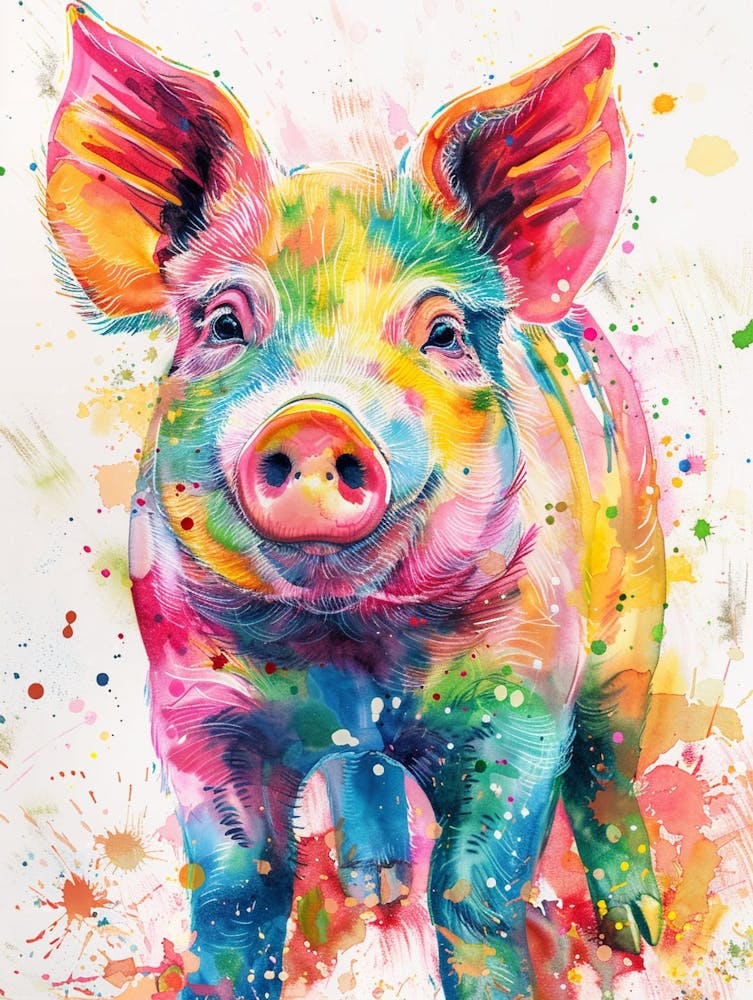 Pig Colourful Watercolour 2