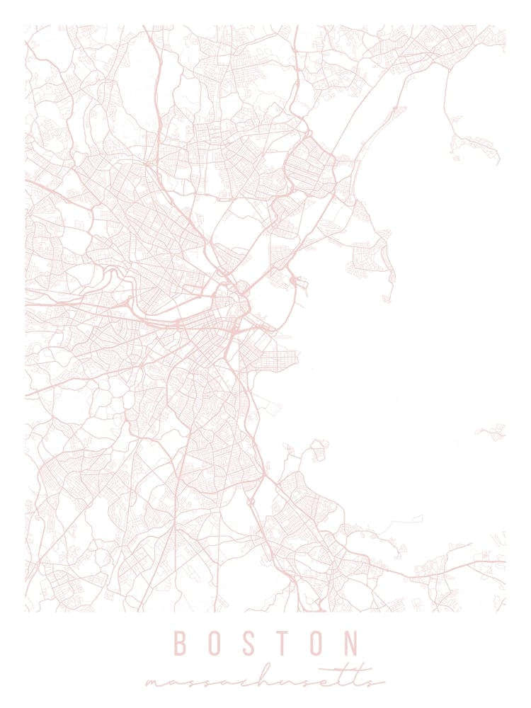 Boston Massachusetts Light Pink Minimal Street Map