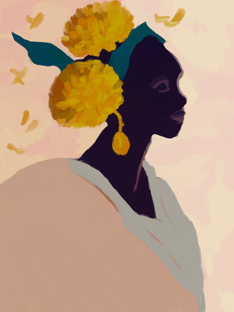Black Woman With Yellow Flowers
