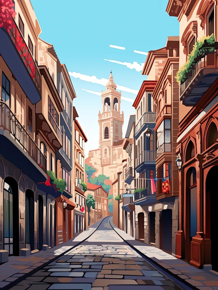 San Sebastian, Spain, Flat Illustration 2