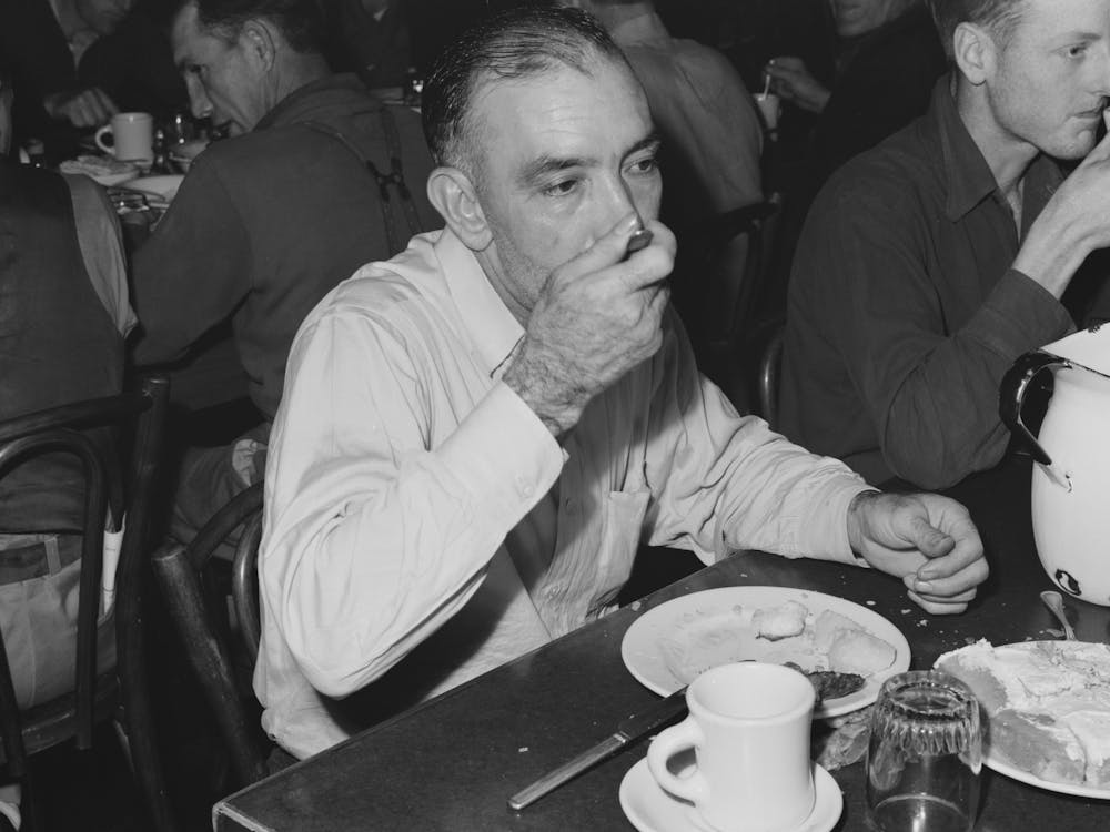 Untitled Photo, Possibly Related To Workmen At Shasta Dam Eating Dinner At The Commissary, Shasta County