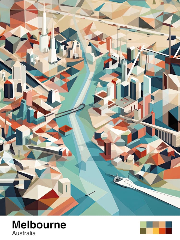 Melbourne, Australia, Geometric Illustration 2 Poster