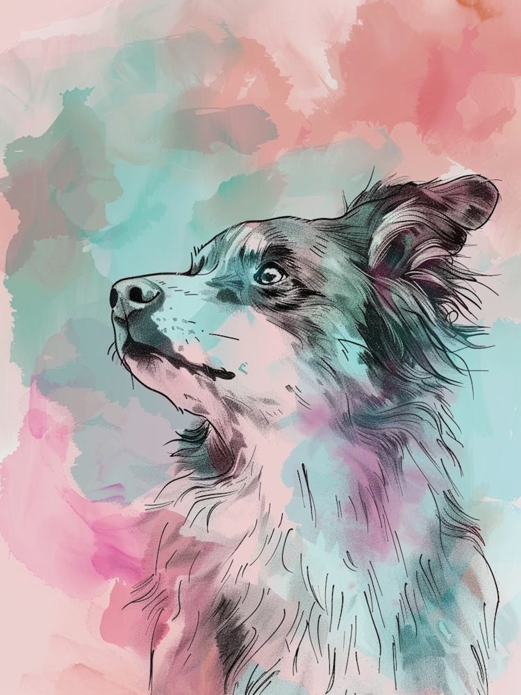 Collie Dog Pastel Line Painting 1