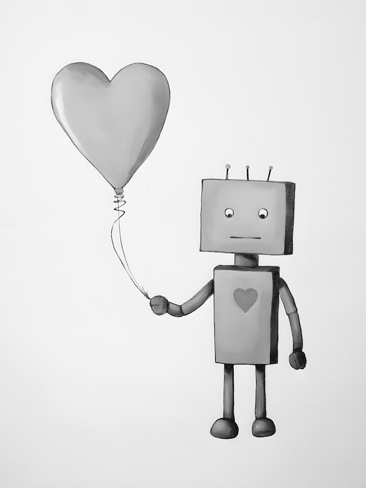 Roboter hält einen Herzballon