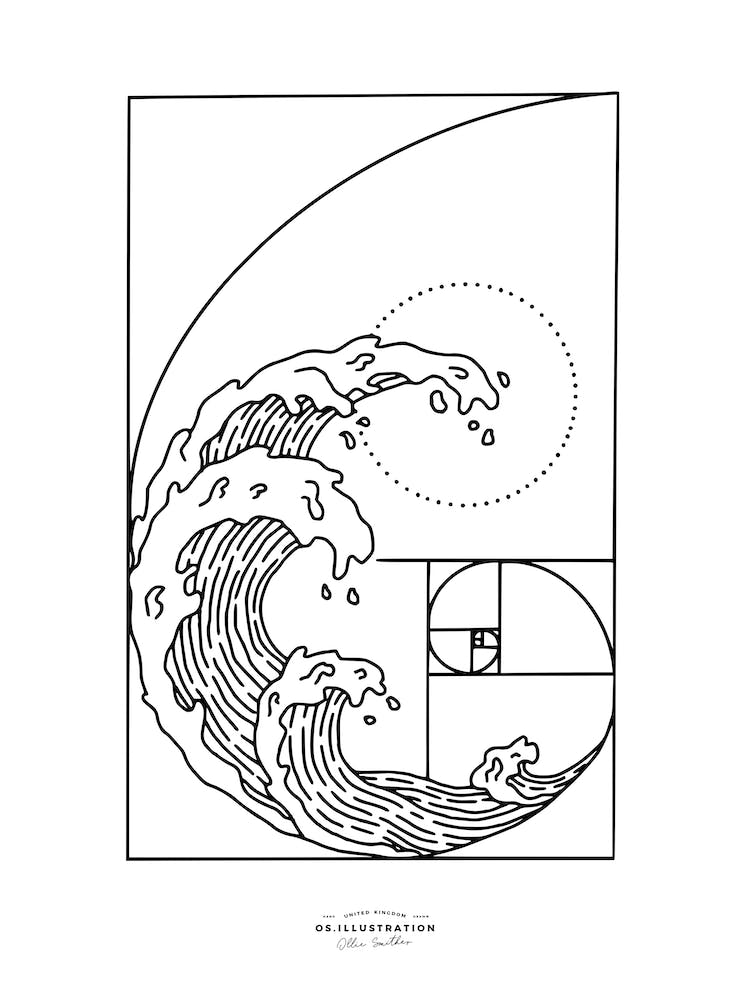Golden Wave Fineline Illustration