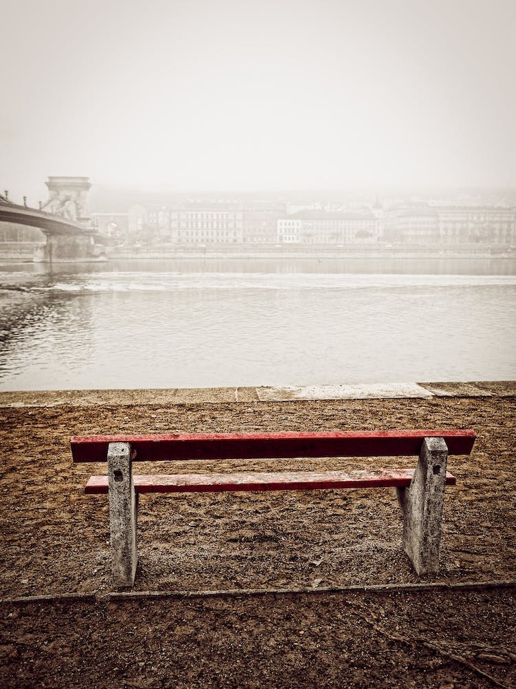 The Red Bench By The Danube In Budapest