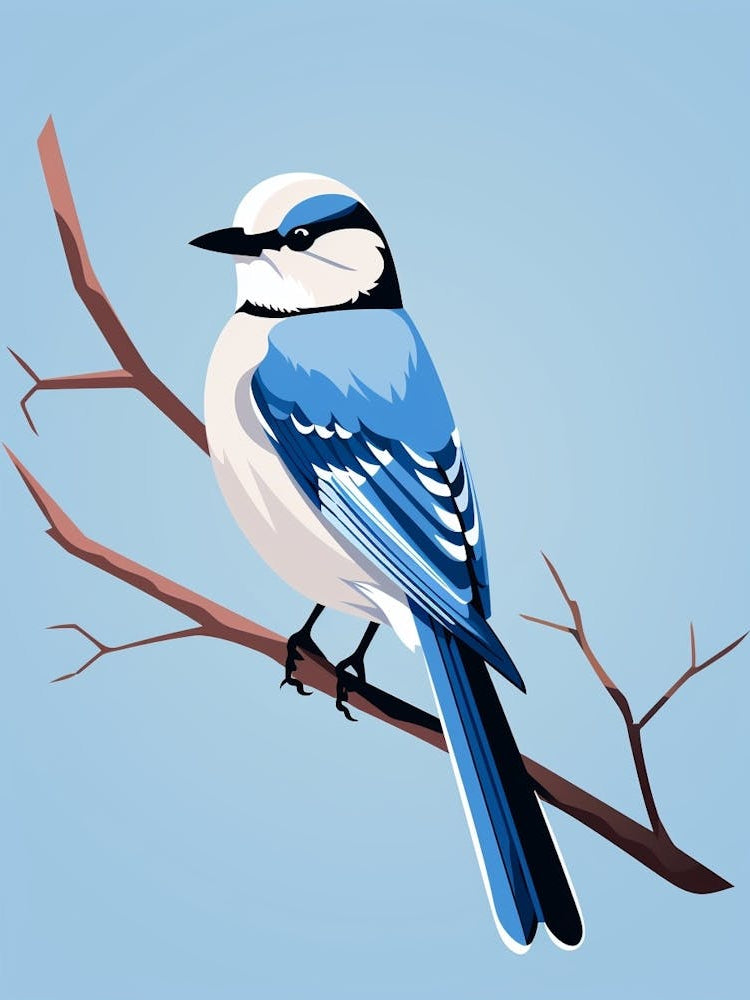 Minimalist Blue Jay 3 Illustration