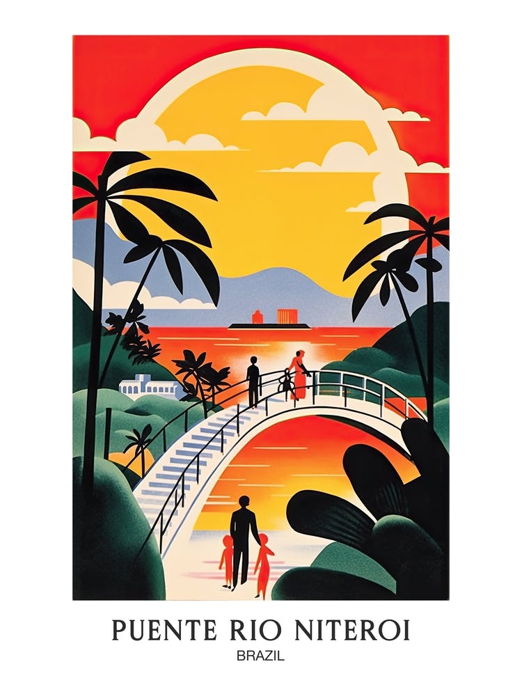 Puente Rio Niteroi, Brazil, Colourful Travel Poster