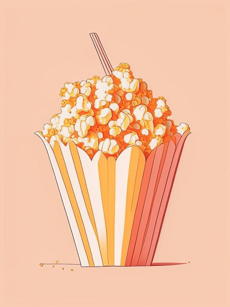 Caramel Popcorn Dessert Minimal Line Drawing Flower