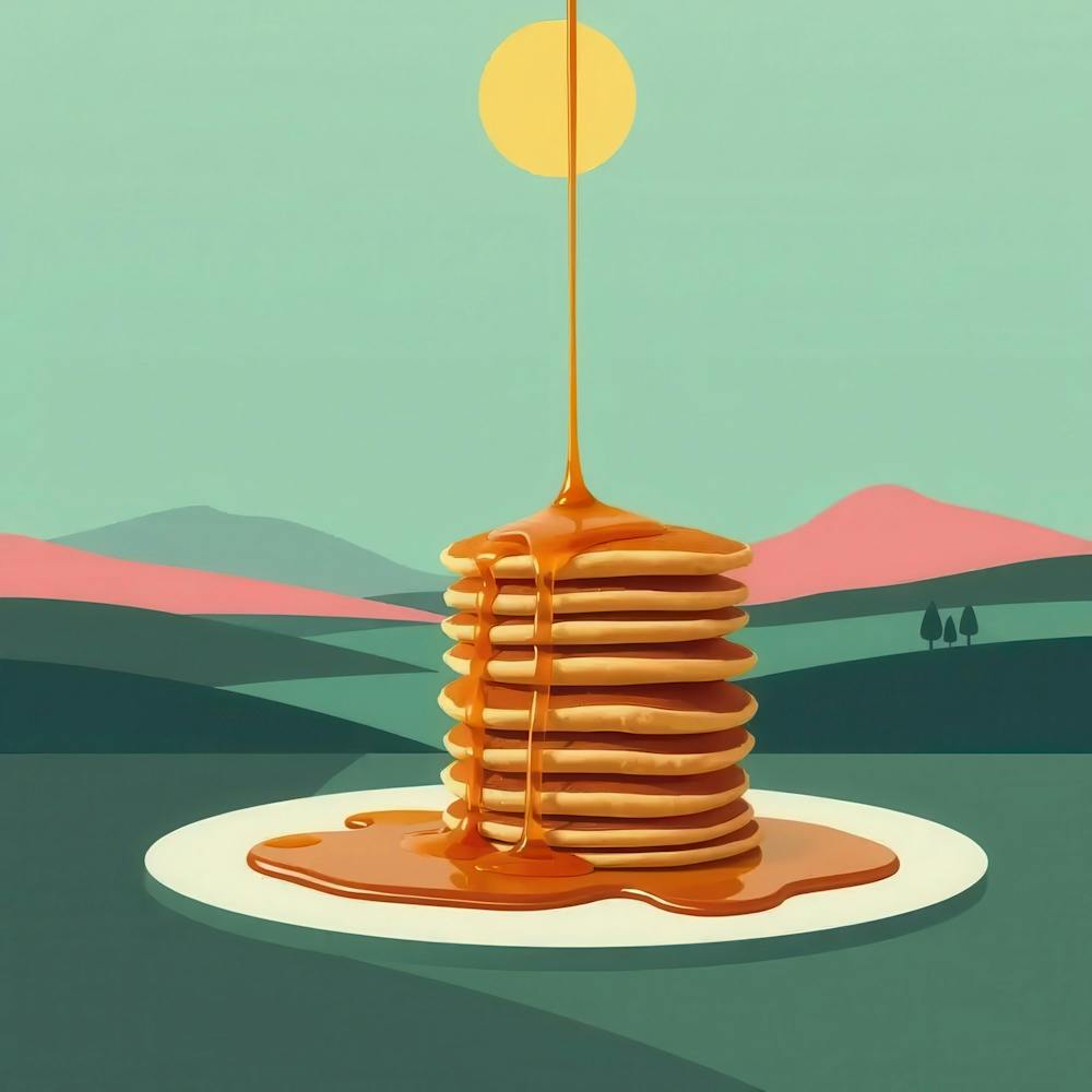 Maple Syrup Pouring Over Pancakes