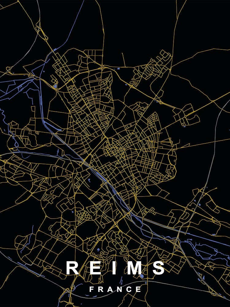 Reims France City Map Black and Gold