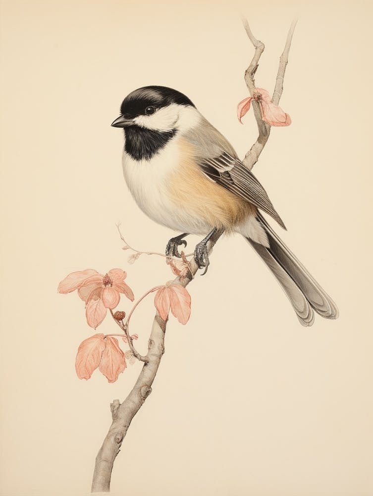Vintage Bird Drawing Carolina Chickadee 1