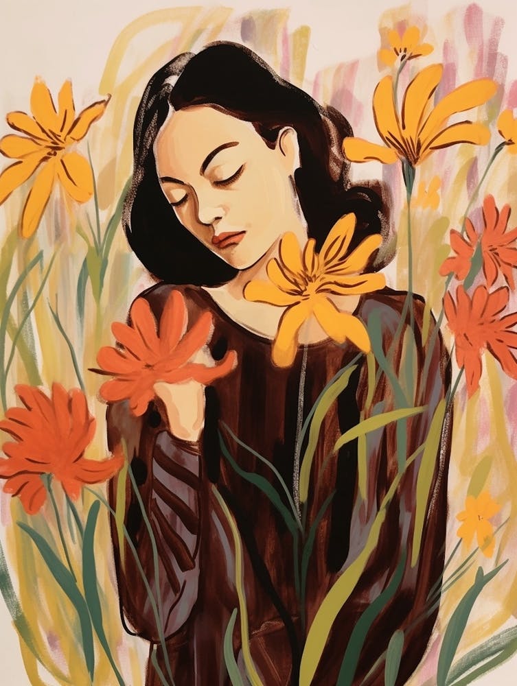 Femme aux Fleurs Automnales Patte de Kangourou 1