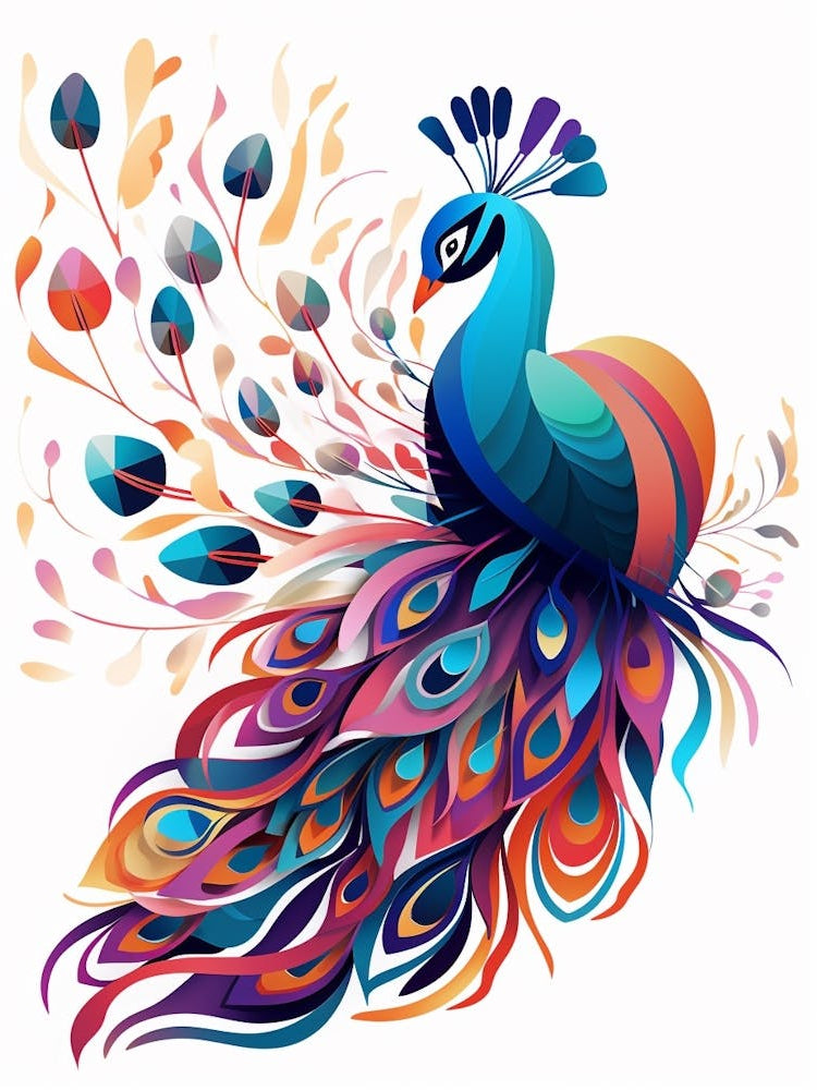 Colourful Geometric Bird Peacock 2