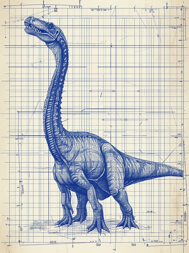 Maiasaura Dinosaur Blue Print Sketch 4