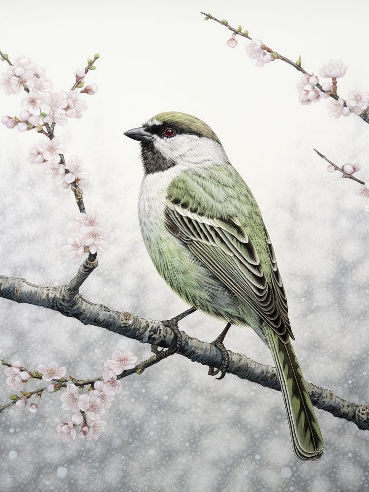 Ohara Koson Inspired Bird Painting Sparrow 3