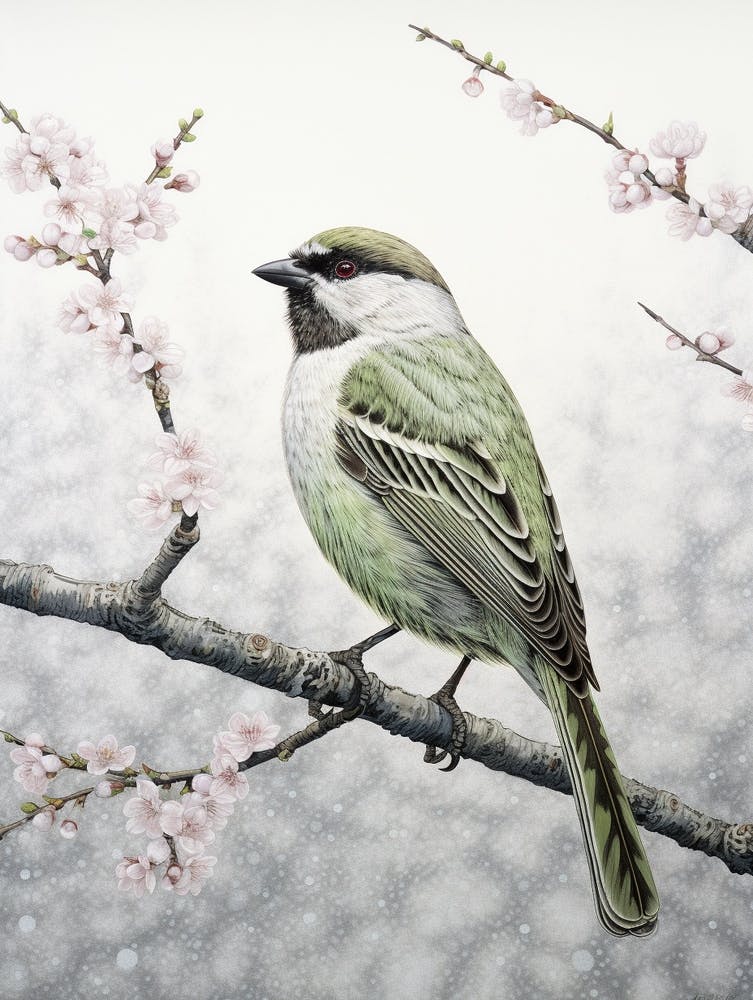 Ohara Koson Inspired Bird Painting Sparrow 3