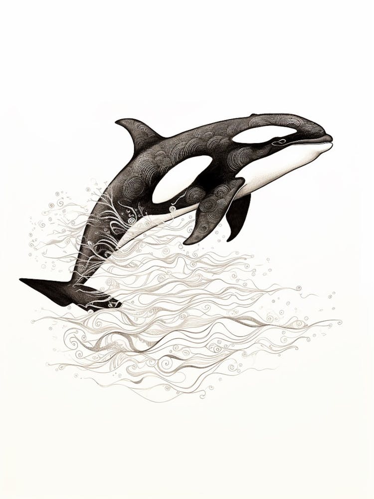 Orca Whale Pencil Line Drawing 2