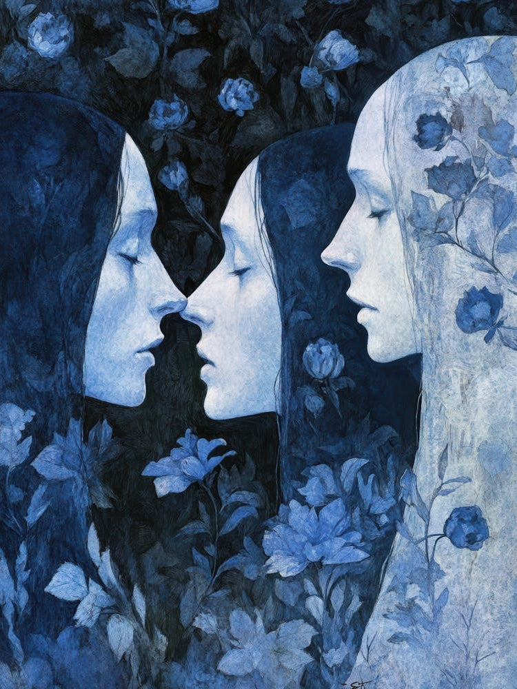 Three Women In Blue
