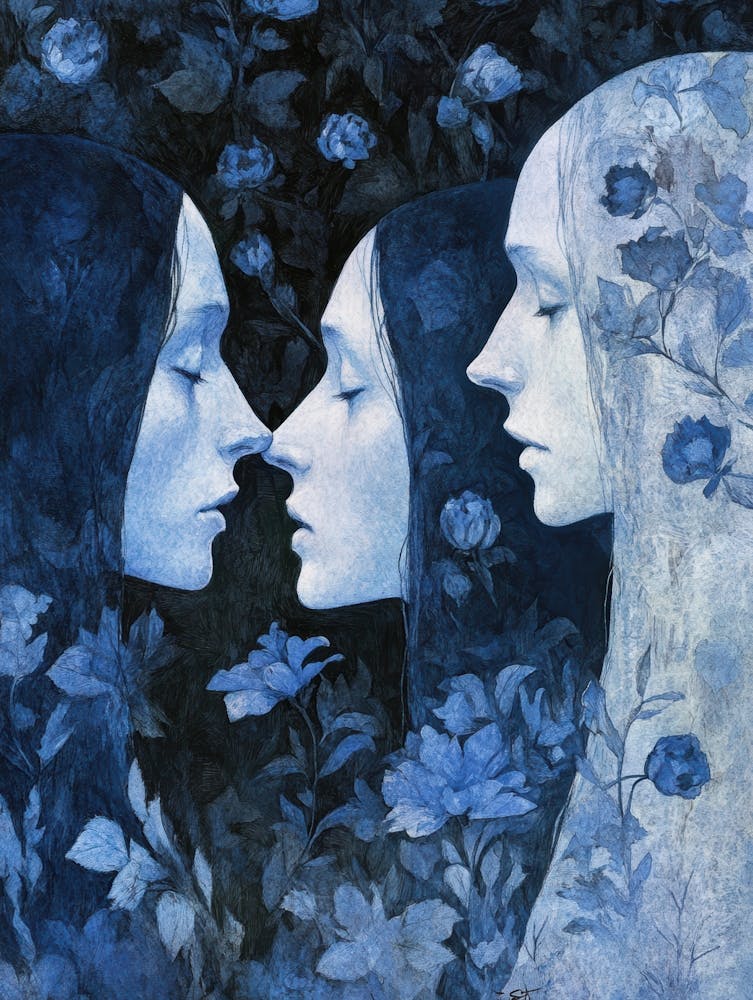 Three Women In Blue