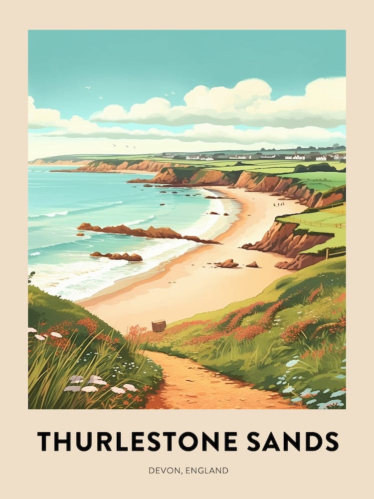Devon Vintage Travel Poster Thurlestone Sands 2