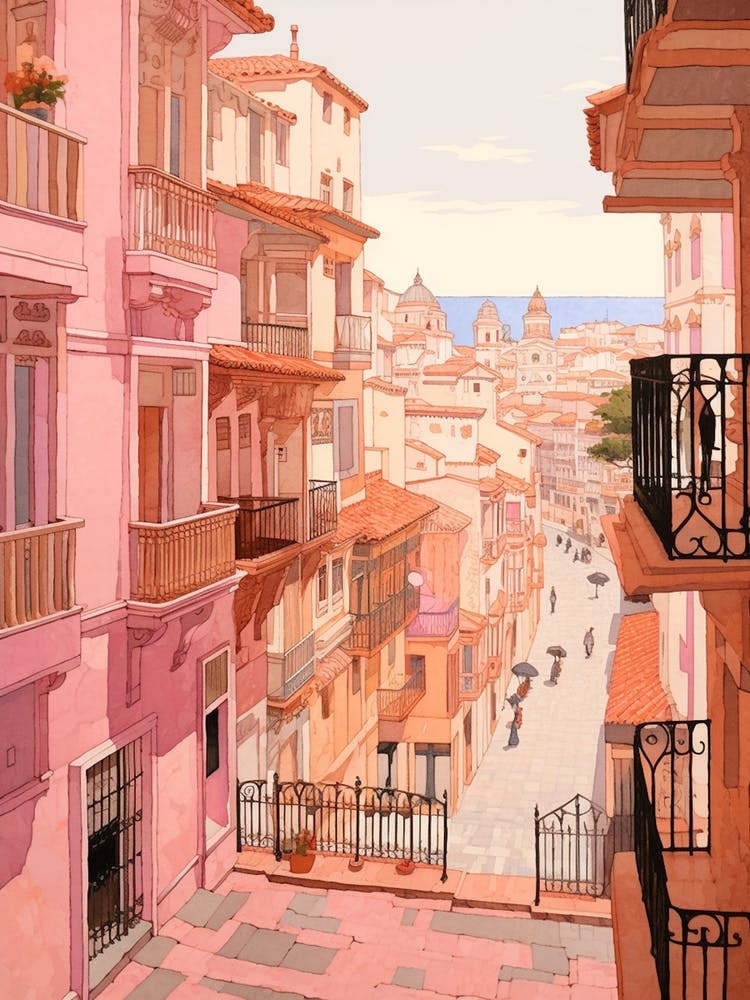 Carthagène Espagne 2 Illustration de Voyage Rose Vintage