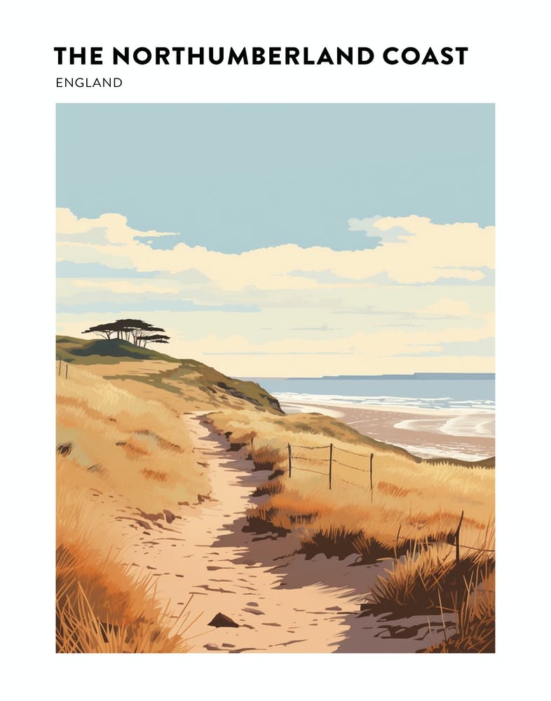 The Northumberland Coast Path England 2 Hiking Trail Landscape Poster