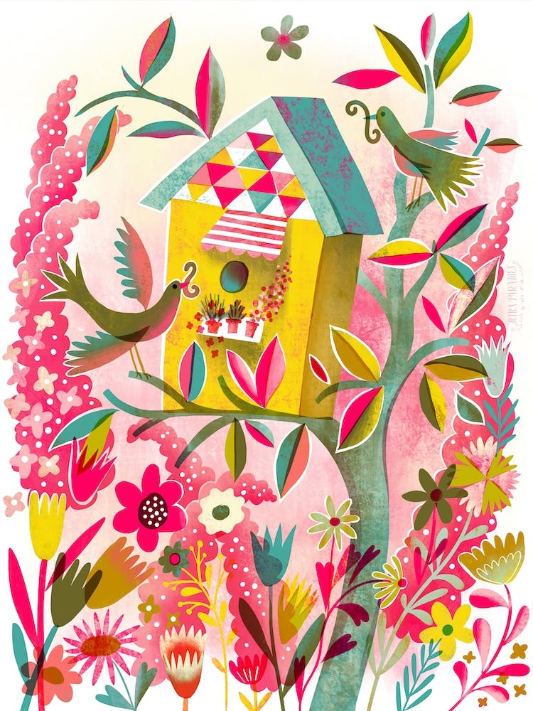 Birdhouse Pink Garden