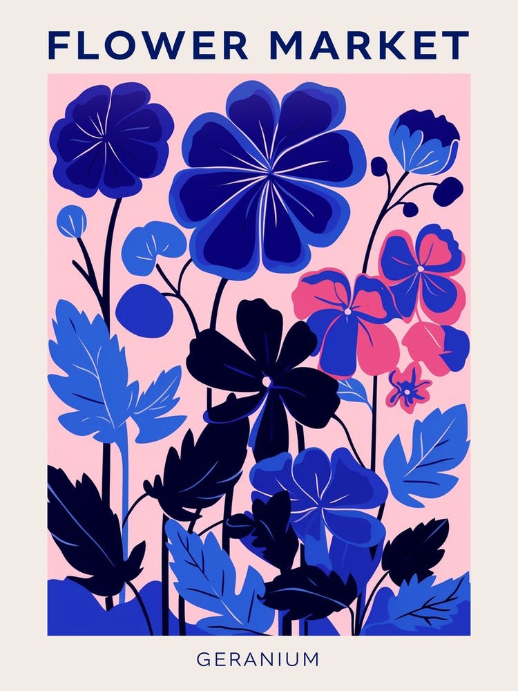 Blue Flower Market Poster Geranium 1