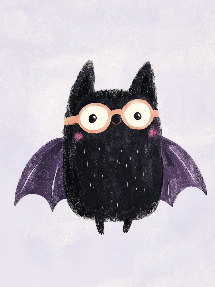 Cute Black Bat With Glasses