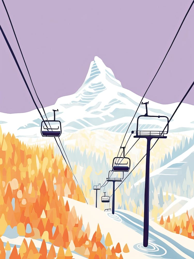 Zermatt   Switzerland, Ski Resort Pastel Colours Illustration 0