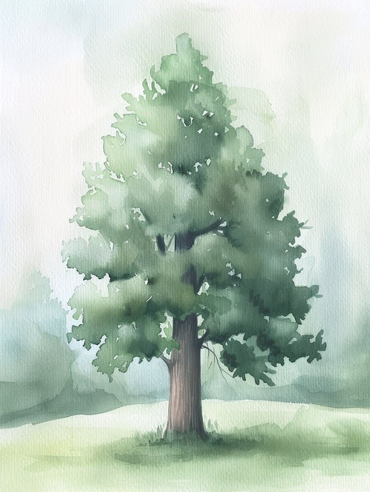 Sequoia Tree Atmospheric Watercolour Painting 1