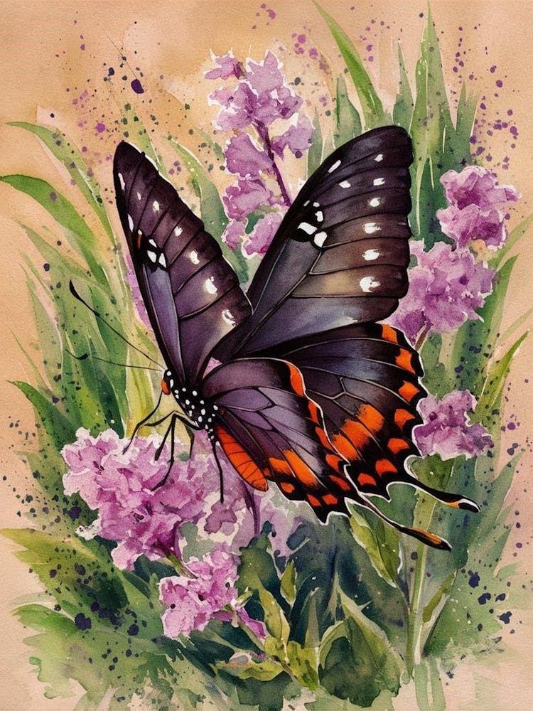 Butterfly On Purple Flowers