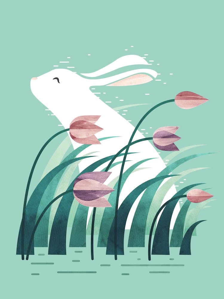 Rabbit, Resting in Tulips